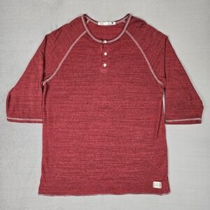 Iron & Resin Henley T Shirt Mens Mens 2XL Red Heather Lightweight 3/4 Sleeve USA
